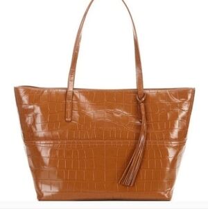 NWT Antonio Melani East West Croc Embossed Tan LARGE LEATHER TOTE